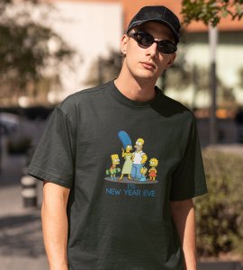 Family's New Year Green Graphic Printed T-shirt For Mens Boys