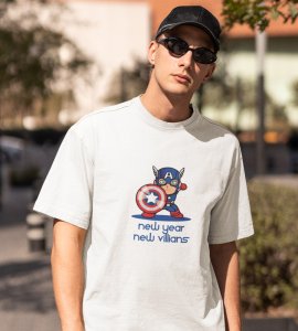 New Year New Villans White Men Printed T-shirt For Mens Boys