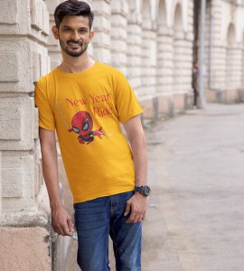New Year Ride YellowPrinted T-shirt For Mens On New Year Theme