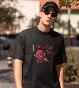 New Year Ride BlackPrinted T-shirt For Mens On New Year Theme