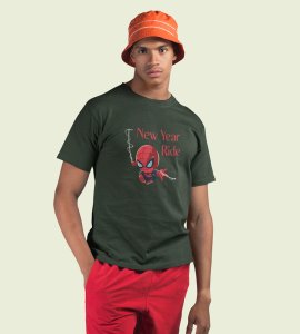 New Year Ride GreenPrinted T-shirt For Mens On New Year Theme