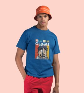 New Year Old Me Blue New Year Printed T-shirt For Mens