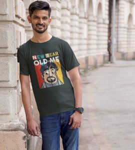 New Year Old Me Green New Year Printed T-shirt For Mens