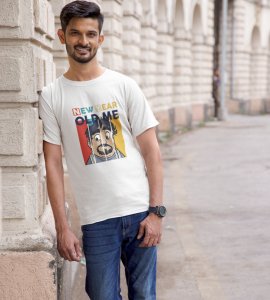 New Year Old Me White New Year Printed T-shirt For Mens