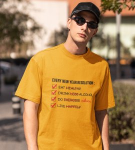 New Year Resolution Yellow Men Printed T-shirt For Mens Boys