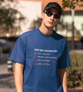 New Year Resolution Blue Men Printed T-shirt For Mens Boys