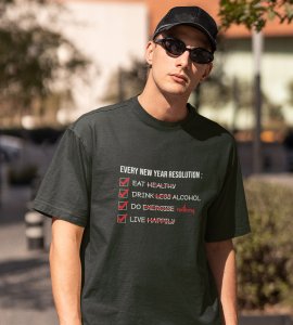 New Year Resolution Green Men Printed T-shirt For Mens Boys
