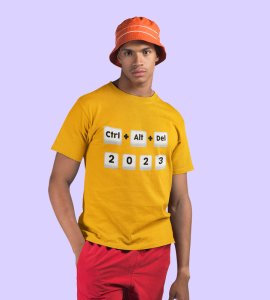 Delete 2023 Yellow New Year Printed T-shirt For Mens