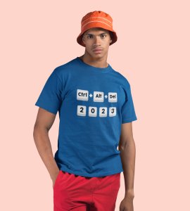Delete 2023 Blue New Year Printed T-shirt For Mens