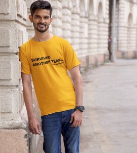 Survived New Year Yellow Graphic Printed T-shirt For Mens Boys