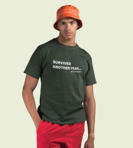 Survived New Year Green Graphic Printed T-shirt For Mens Boys