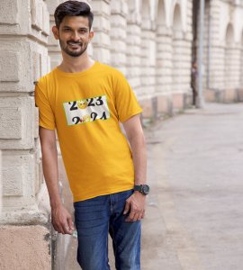 Bye 2023 Welcome 2024 Yellow New Year Printed T-shirt For Mens