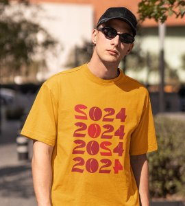 2024 Has Come Yellow Men Printed T-shirt For Mens Boys