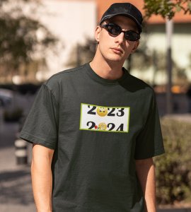 Bye 2023 Welcome 2024 Green New Year Printed T-shirt For Mens