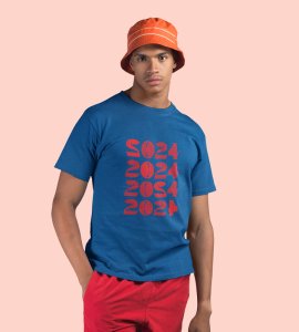 2024 Has Come Blue Men Printed T-shirt For Mens Boys