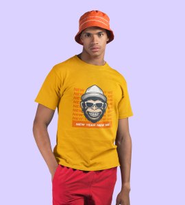 Monkey's New Year Yellow New Year Printed T-shirt For Mens