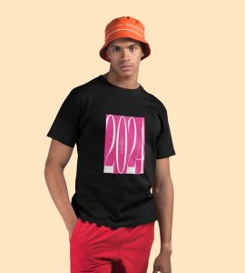 2024 New Year Black Printed T-shirt For Mens On New Year Theme Best Gift For New Year