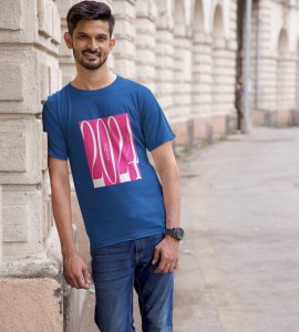 2024 New Year Blue Printed T-shirt For Mens On New Year Theme Best Gift For New Year