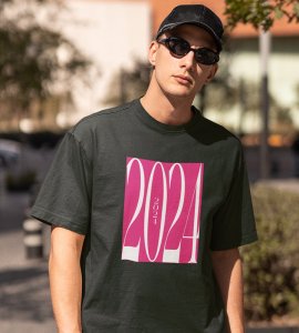 2024 New Year Green Printed T-shirt For Mens On New Year Theme Best Gift For New Year