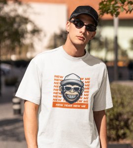 Monkey's New Year White New Year Printed T-shirt For Mens