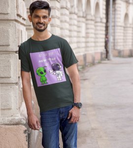 Run Away From Here Green New Year Printed T-shirt For Mens