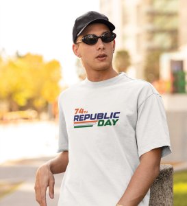 74th Proud Republic Day, White Printed T-Shirts Round Neck for Men
