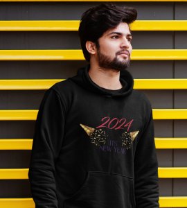 It's A New Year, Black Graphic Printed Hoodies For Mens Boys