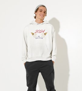 It's A New Year, White Graphic Printed Hoodies For Mens Boys