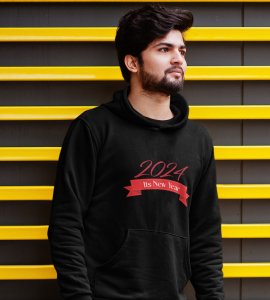Welcome 2024, Black Graphics Printed Hoodies For Mens On New Year Theme Best Gift For New Year