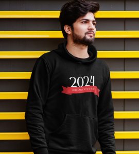 Greetings For New Year, Black New Year Printed Hoodies For Mens