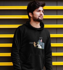 No More 2023,  Black New Year Printed Hoodies For Mens