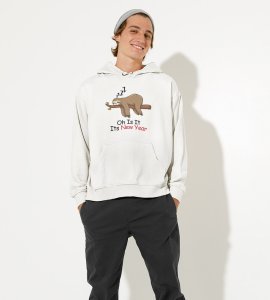 Sloth's New Year,  White Graphic Printed Hoodies For Mens Boys