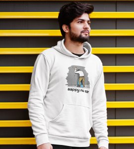 Happy New Year Oyee!,  White New Year Printed Hoodies For Mens