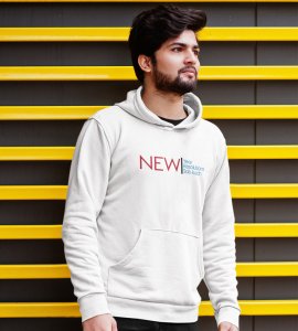 Everthing Is New,  White New Year Printed Hoodies For Mens