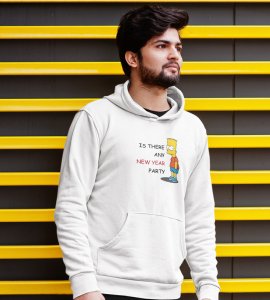 Is There Any Party?  White Printed Hoodies For Mens On New Year Theme Best Gift For New Year