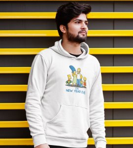 Family's New Year,  White Graphic Printed Hoodies For Mens Boys