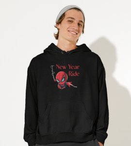 New Year Ride,  BlackPrinted Hoodies For Mens On New Year Theme