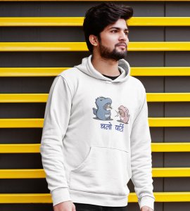 Let's Party,  White Graphic Printed Hoodies For Mens Boys