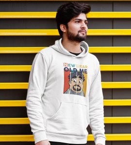 New Year Old Me,  White New Year Printed Hoodies For Mens