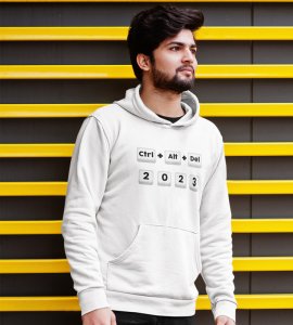 Delete 2023,  White New Year Printed Hoodies For Mens