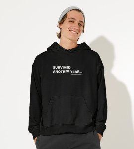 Survived New Year,  Black Graphic Printed Hoodies For Mens Boys