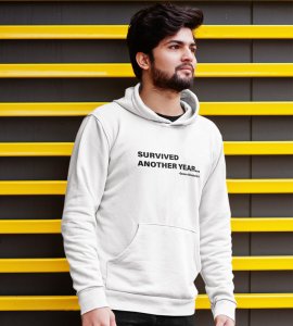 Survived New Year,  White Graphic Printed Hoodies For Mens Boys