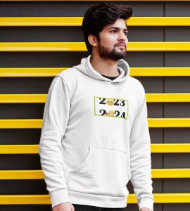 Bye 2023 Welcome 2024,  White New Year Printed Hoodies For Mens