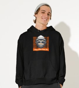 Monkey's New Year,  Black New Year Printed Hoodies For Mens