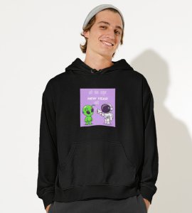Run Away From Here,  Black New Year Printed Hoodies For Mens
