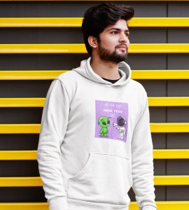 Run Away From Here,  White New Year Printed Hoodies For Mens