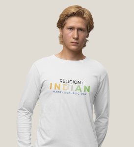 Indian Religion White Round Neck Printed Full Sleeve T-shirts For Men
