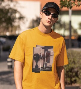 Hidden Beauty Graphic Edge: Stand Out in Yellow Trendy Front Printed Round Neck T-Shirt