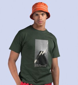 Visual Artistry, A Modern Maverick: Green Men's Oversized Tee with Eye-Catching Front Print