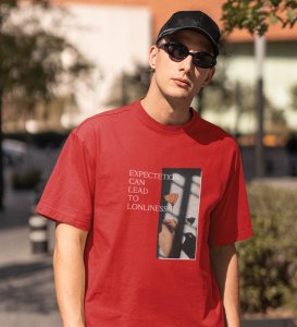 Expectation Hurts,Bold and Beyond: Red Front Printed Round Neck T-Shirt - Men's Fashion Forward